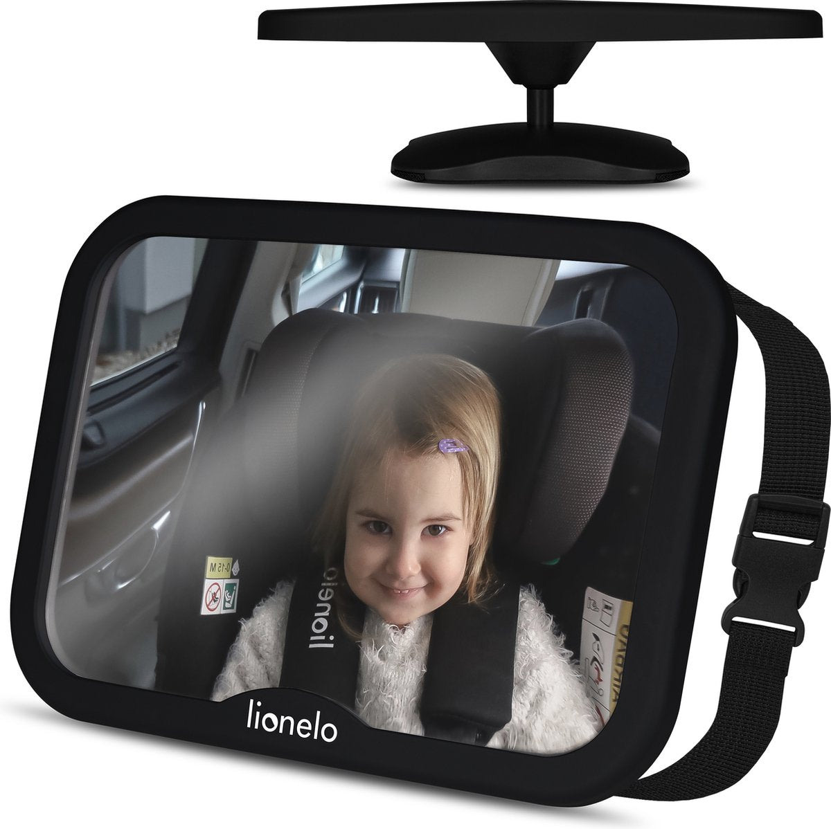 Lionelo sett espejo de coche baby xl - ajustable - rotación de 360 grados - adecuado para cualquier coche