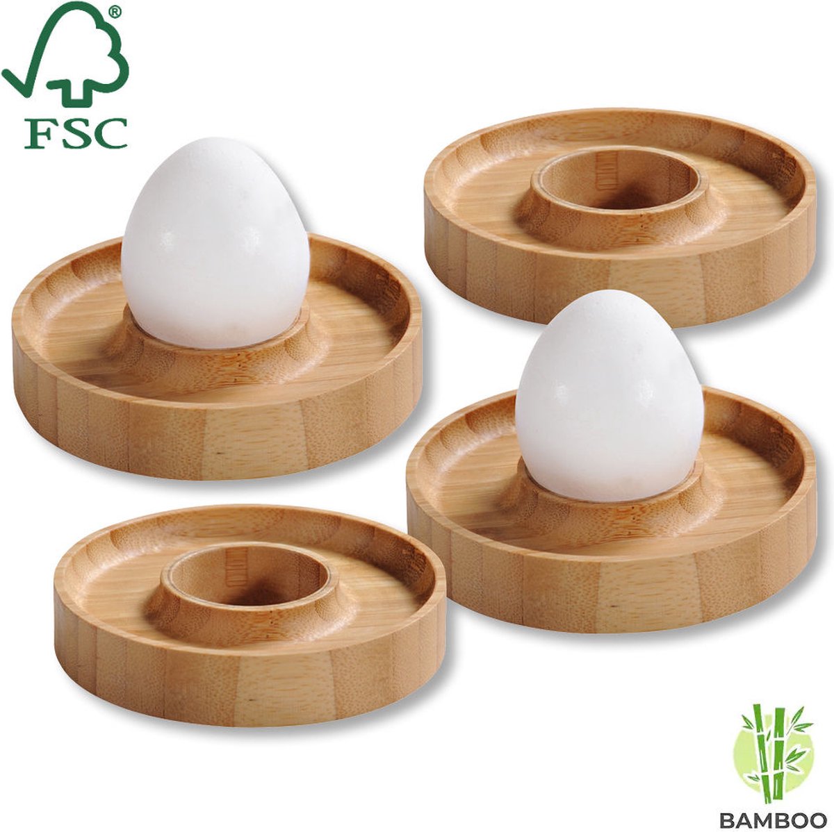Kesper fscâ® bamboe houten - eierdopjes set van 4 stuks - met praktische rand voor neerleggen van de eierschaal - eierdoppen set 4-delig