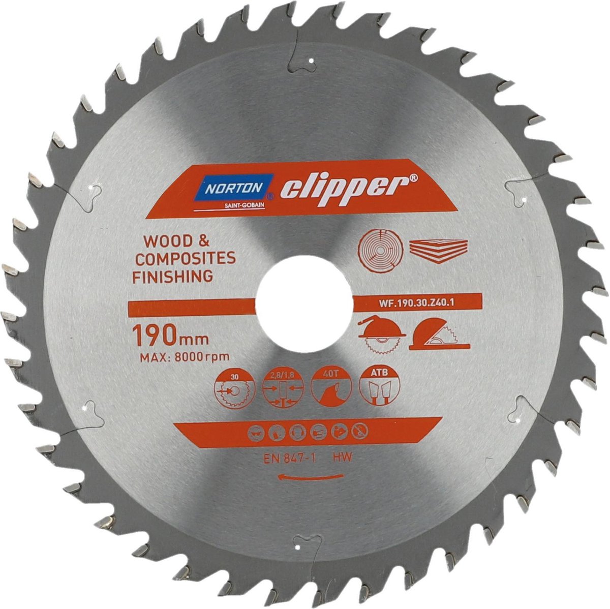 Clipper Norton legno e composito - lama sega finitura ATB - 190mm - 40 denti - per seghe circolari e troncatrici