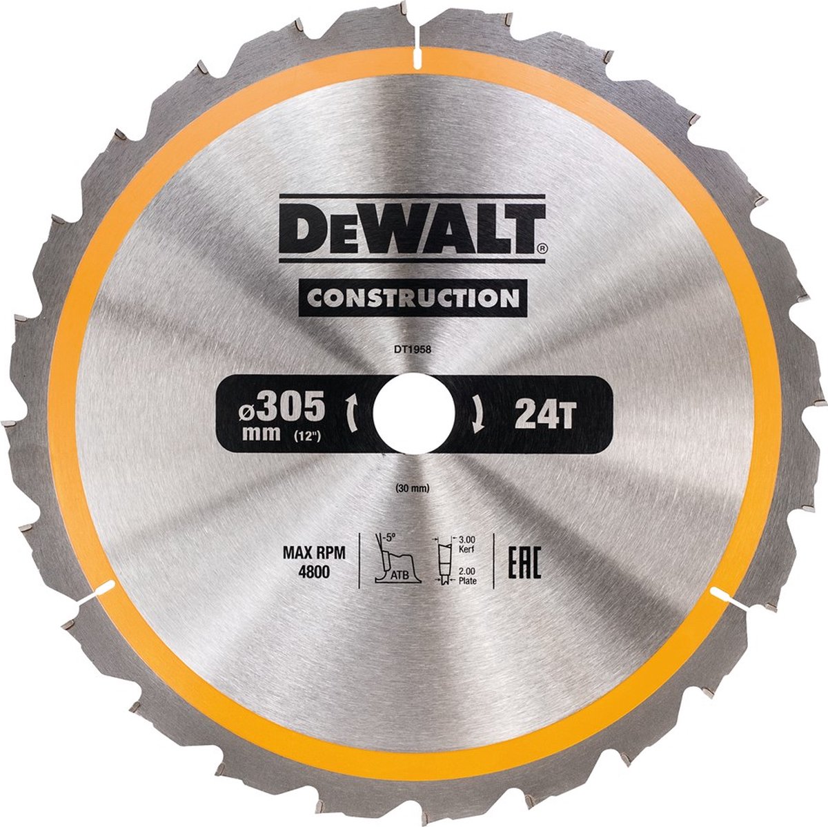 Dewalt cirkelzaagblad voor hout | construction | ø 305mm asgat 30mm 24t - dt1958-qz