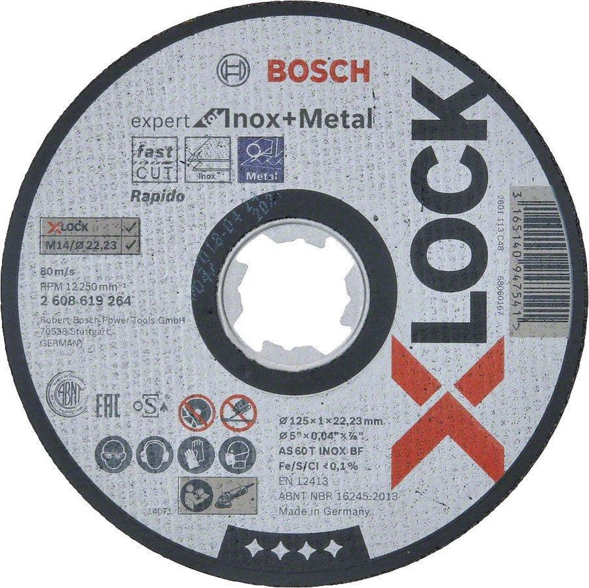 Disco de corte bosch x-lock 125x1mm acero inoxidable recto