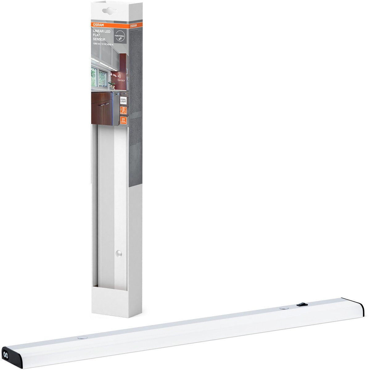 Lampada sottopensile piatta Osram con sensore, color argento, in alluminio, bianco freddo, protezione IP20, per illuminazione dei ripiani sottopensile