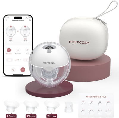 Momcozy m5 smart – hands-free breast pump – 1 piece – electric – silent compact – with breast shield inserts – white gray