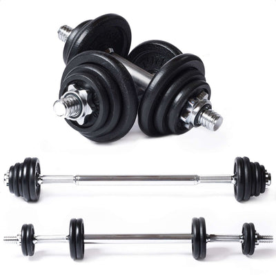Bilanciere e manubri Tunturi ghisa - set manubri 20 kg - bilanciere con pesi - set bilancieri - chiusura a vite 30 mm - impugnatura antiscivolo