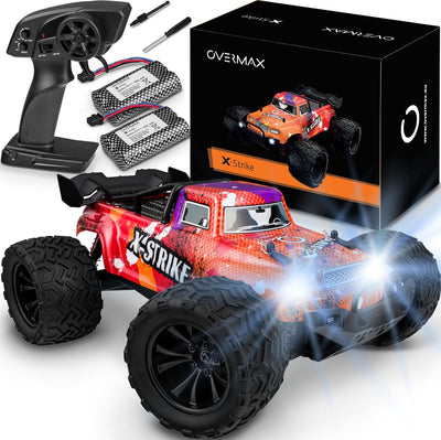 Overmax x-strike bestuurbare auto - 30 km h - 2 accu’s - 4x4 - 1:16 - bereik 100m - led’s - versterkte constructie - offroad monstertruck - rc auto volwassenen kinderen - afstandsbestuurbare auto voor buiten - monster truck