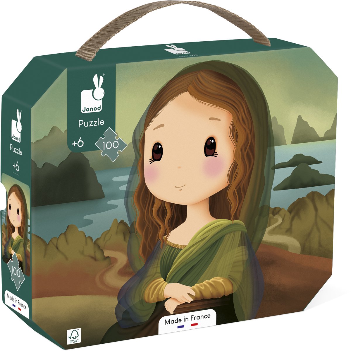 Janod - puzzle leonardo da vinci mona lisa - in custodia puzzle - 100 pezzi - adatto a partire da 6 anni