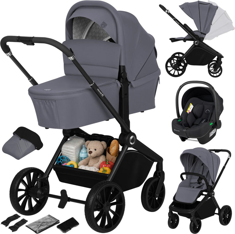Lionelo mika plus - kinderwagen 3in1 - xxl set - incl. i-size autostoel - veelzijdig en jaarrond - grote wielen - tot 22kg - bediening met een hand - voor alle soorten terrein - accessoireset