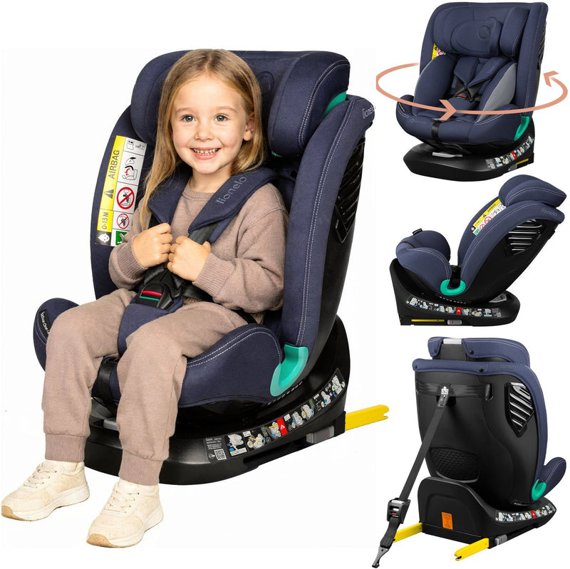 Lionelo Bastiaan One seggiolino auto i-size – Fissaggio superiore ISOFIX 4 in 1 – all'indietro in avanti – base girevole a 360° con facile rotazione – poggiatesta in memory foam regolabile – 40–150 cm – utilizzo prolungato elevato livello di sicurezza