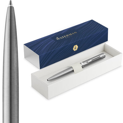 Waterman impression ballpoint pen | medium point with blue ink refill | stainless steel with palladium-coated finish | gift box