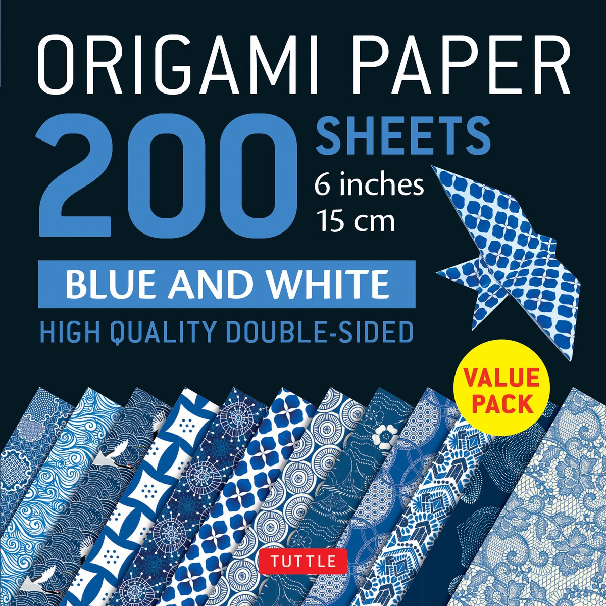 Tuttle Publishing papel origami 200 hojas patrones azul y blanco 6 (15 cm)