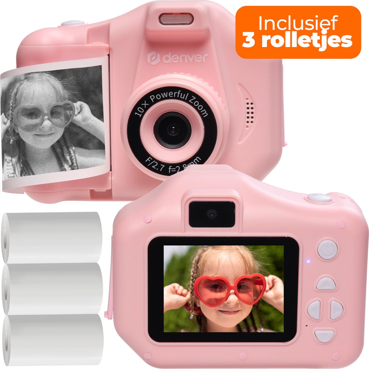 Macchina fotografica per bambini Denver full HD con stampante - fotocamera selfie - 48mp - fotocamera digitale per bambini - foto e video - giochi - kpc1370 - rosa