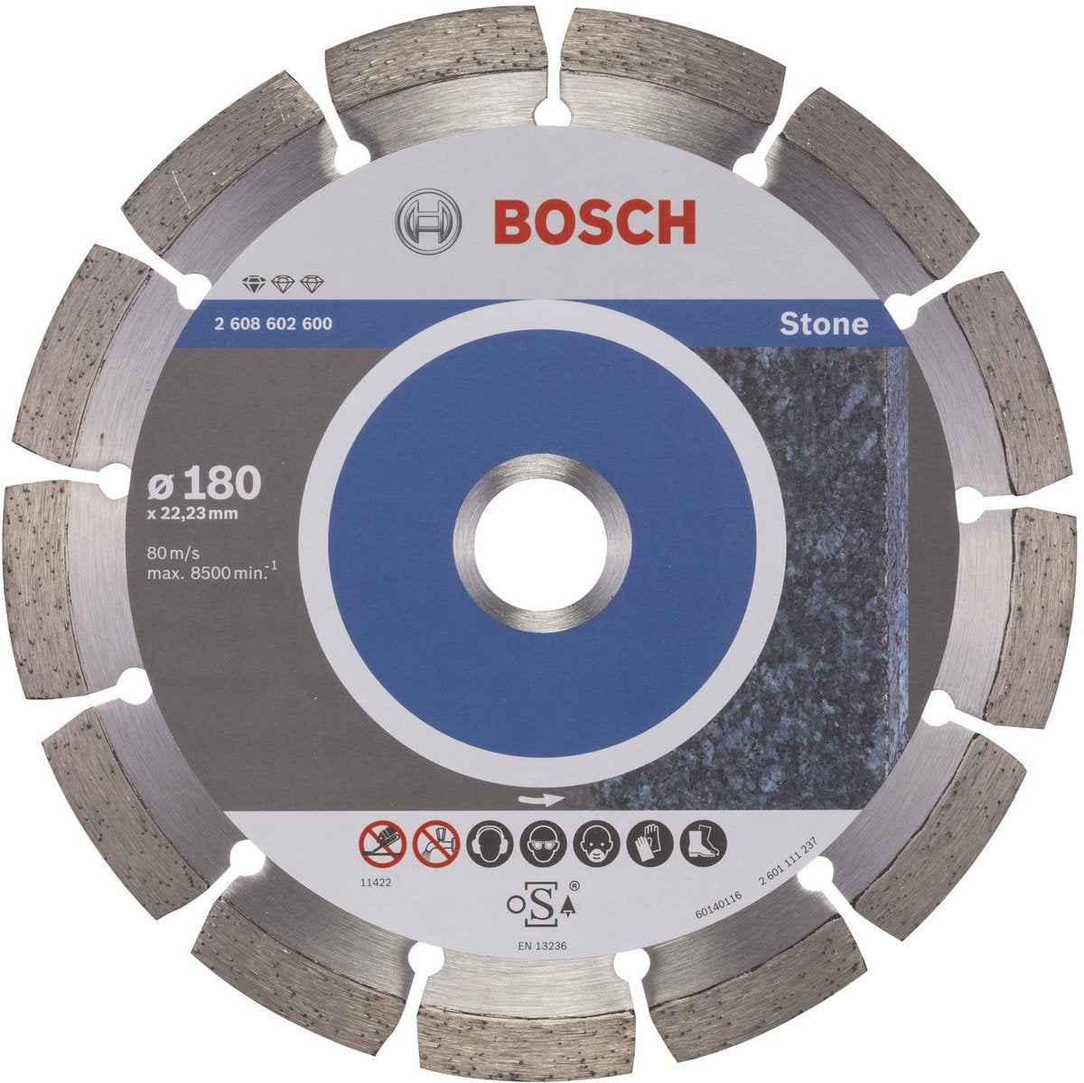 Bosch - disco de corte de diamante estándar para piedra 180 x 22,23 x 2 x 10 mm
