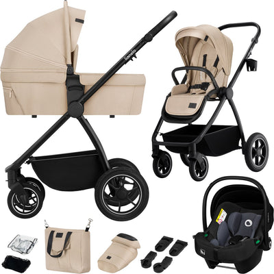 Passeggino Lionelo Meril 3in1 - passeggino - navicella XL, seggiolino auto certificato ADAC per passeggino - ruote fuoristrada - set completo di accessori - UPF50+