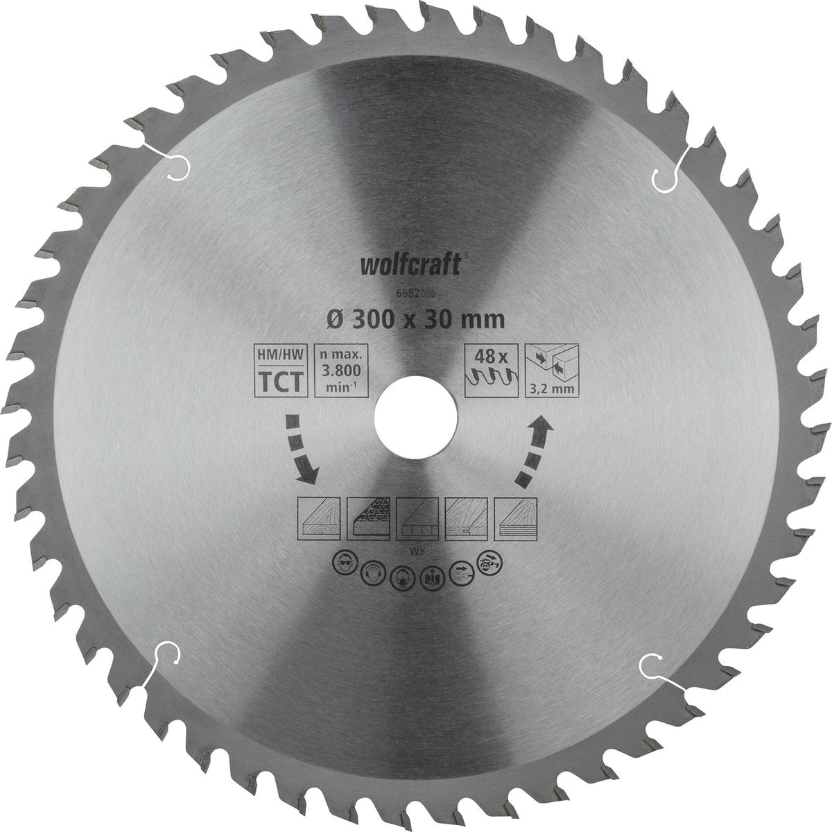 Wolfcraft - hoja de sierra circular de mesa 300x30mm - 48 dientes - hoja de sierra para sierra de mesa - 6682000