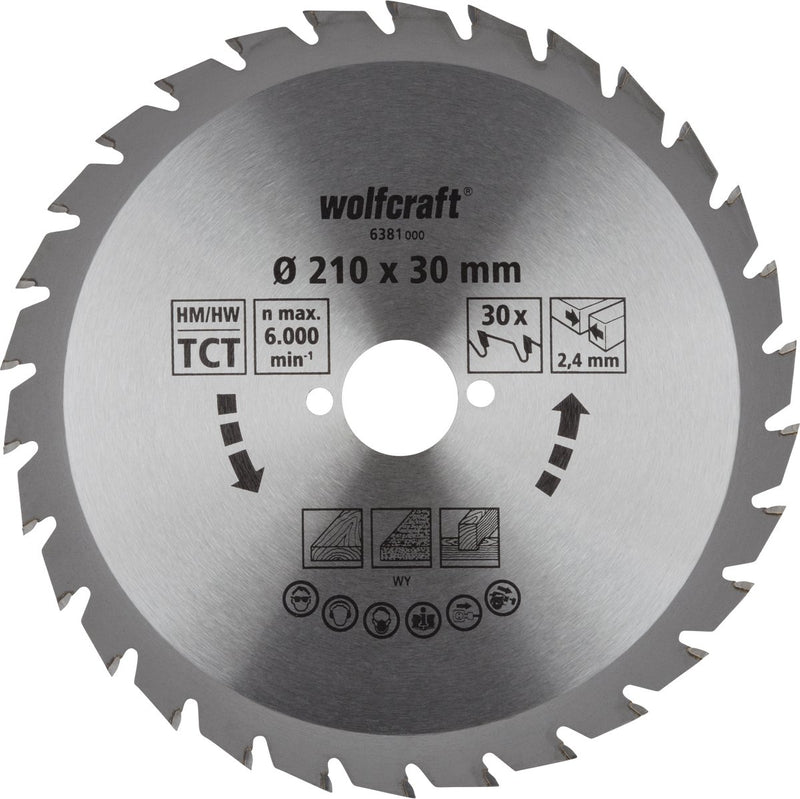 Wolfcraft - cirkelzaagblad 210x30mm - 30 tanden - zaagblad voor cirkelzaag - serie groen - 6381000