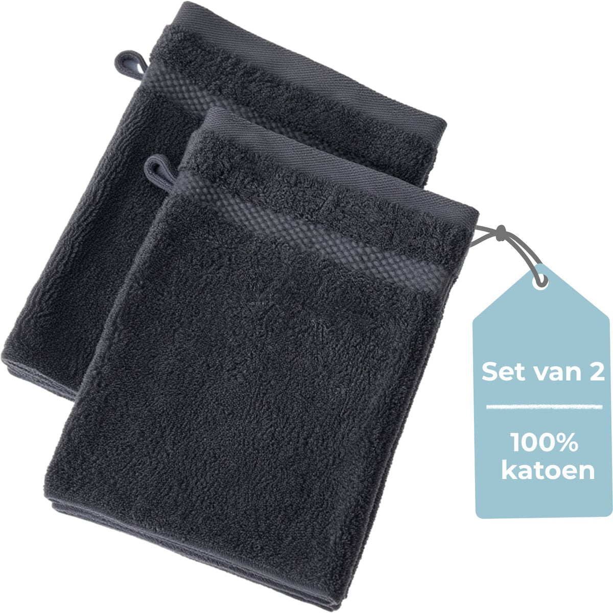 Silenzio. salviette living hush living - set da 2 - 100% cotone - qualità pesante 500 g m2 - bordo elegante e occhiello per appendere - 16x22 cm - antracite