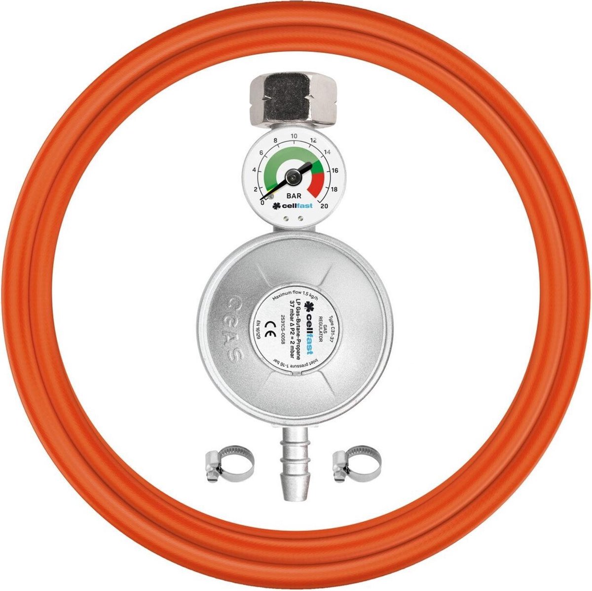 Cellfast 52-506 - regolatore di pressione - propano-butano - 2m - valvola di sicurezza