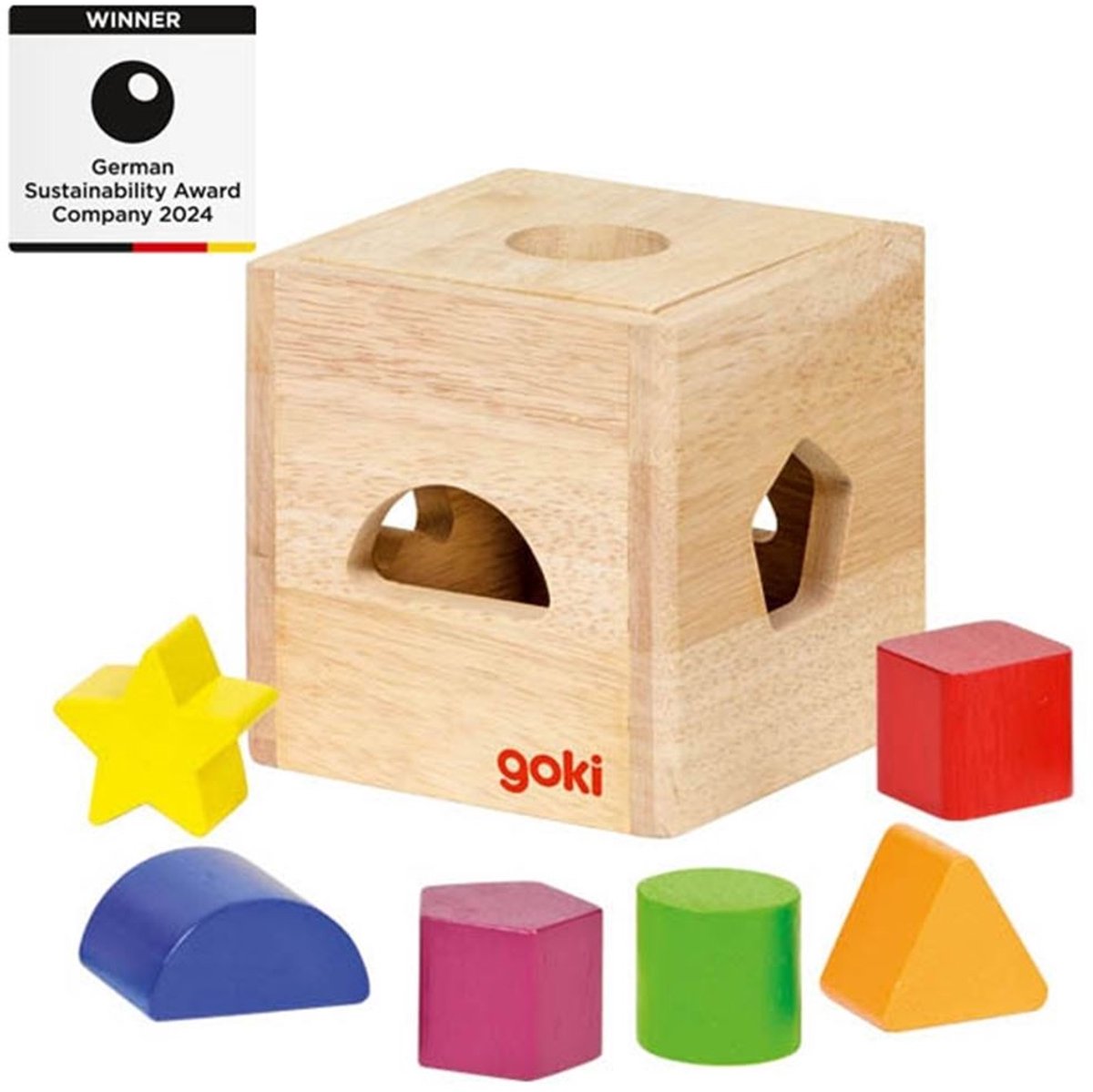 Goki wooden sorting cube with blocks