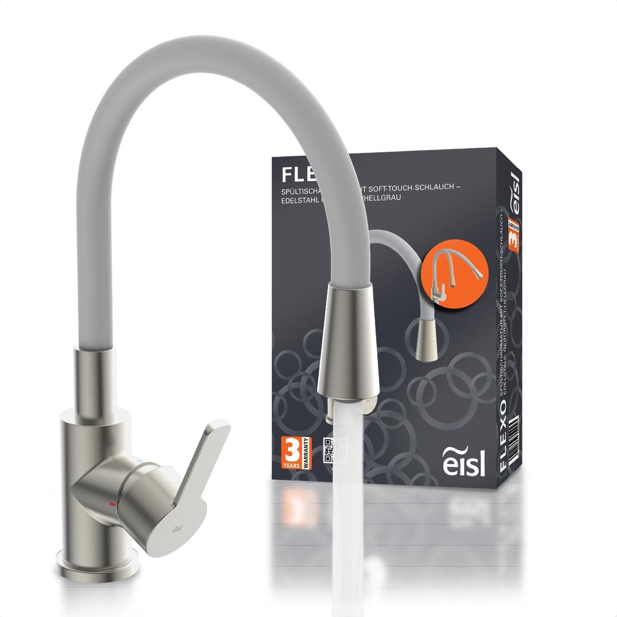Eisl flexo kitchen tap - mixer tap - stainless steel look-gray