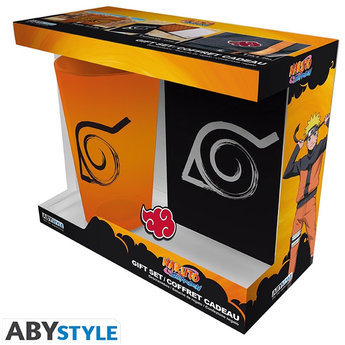 Abystyle naruto shippuden set regalo xxl cristal + pin + libreta konoha