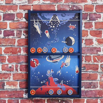 Vilac wooden shuffleboard space theme educational children's game.