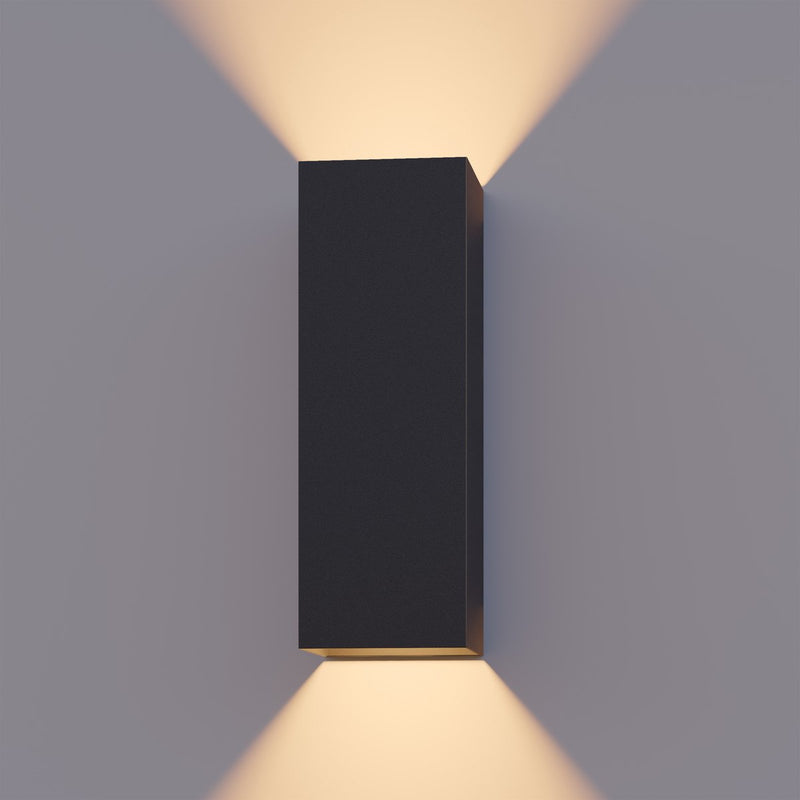 Aplique LED Calex Milan - rectángulo - LED arriba abajo - ángulo de haz ajustable - 8W - iluminación de jardín - diseño moderno - luz blanca cálida - para interior y exterior - negro