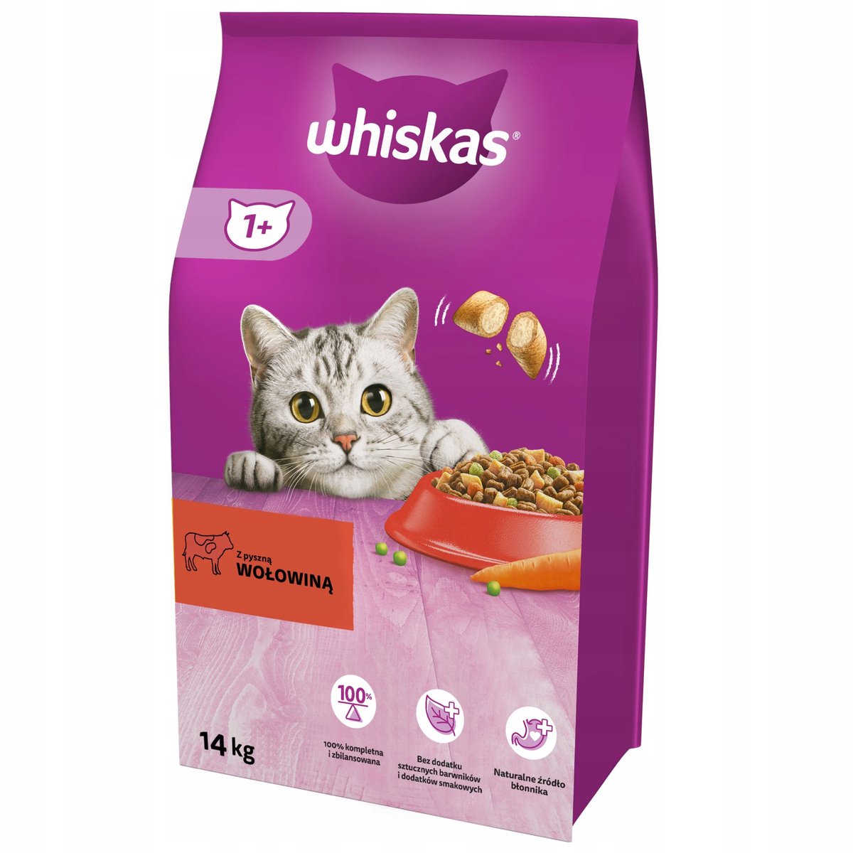 Whiskas - adult kat droogvoer - rundvlees - wortel - 14kg