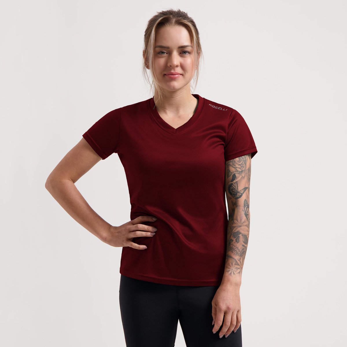 Rogelli promo hardloopshirt dames - korte mouwen - bordeaux - xxl