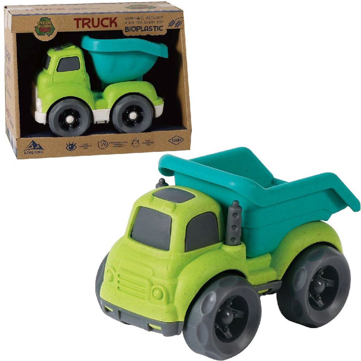 Merkloos bioplastic kiepwagen 18 cm groen