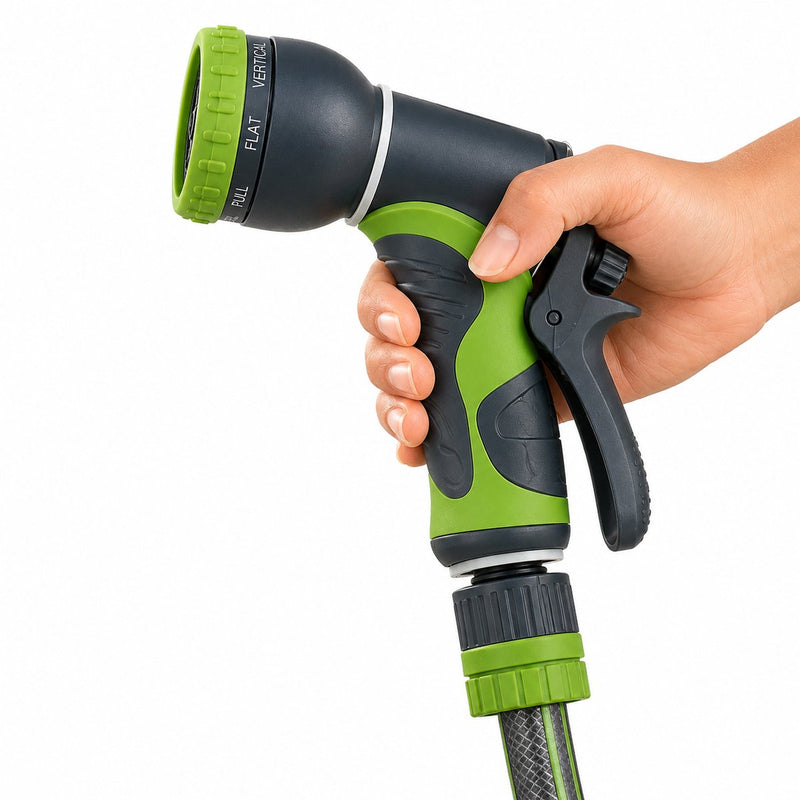 Tubo da giardino per pistola a spruzzo Kinzo - pistola a spruzzo con 8 funzioni - irrigatore da giardino per irrigazione e pulizia - getto d'acqua regolabile - verde e nero