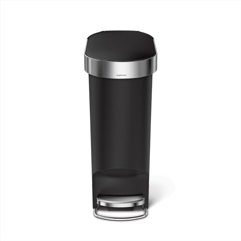 Pattumiera a pedale in plastica slim simplehuman - 40 litri - con bordo tascabile - plastica nera