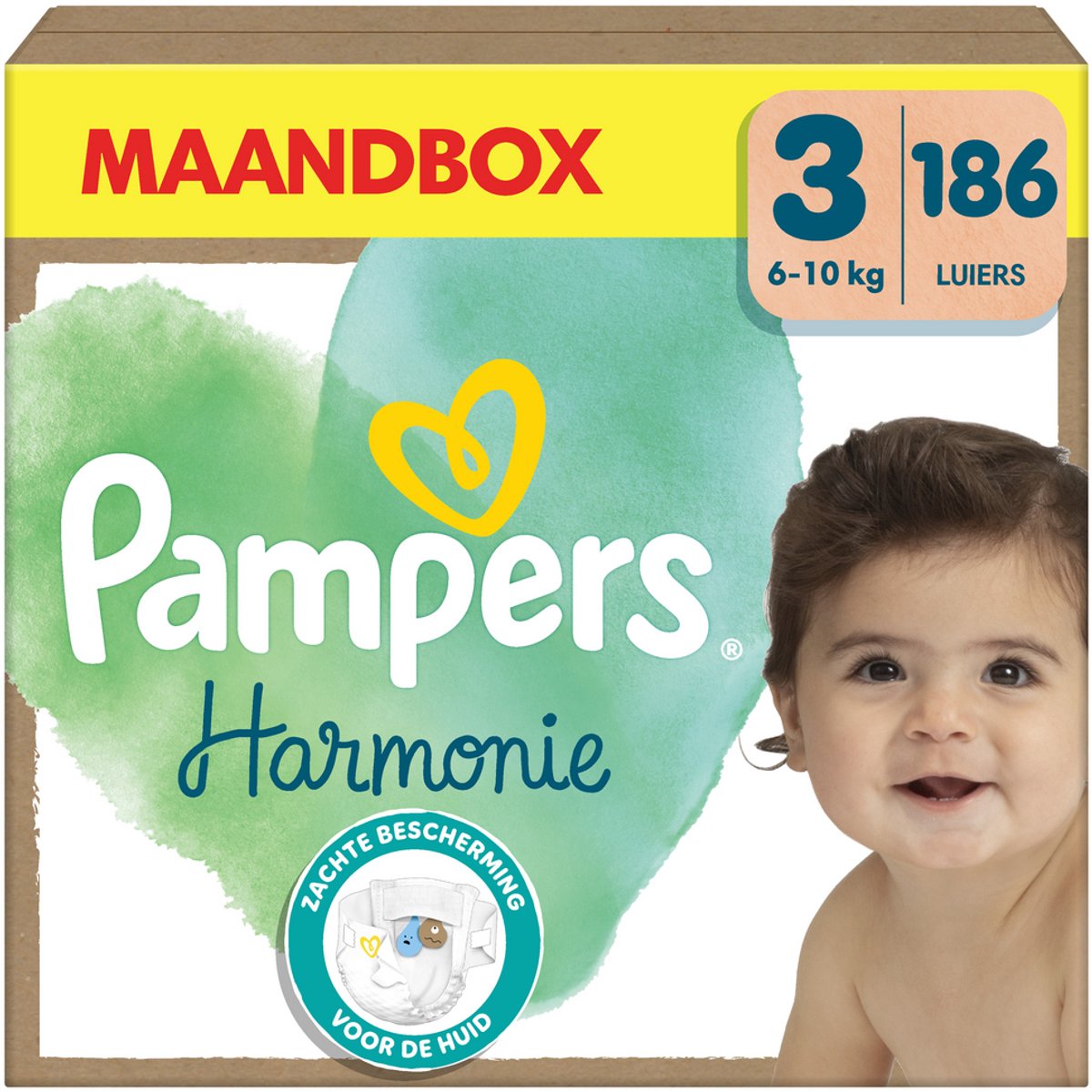 Pampers harmonie luiers maat 3, 186 luiers, 6kg-10kg