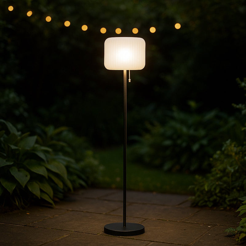 Calex lampada da terra a energia solare Latina - ricaricabile - solare - 150 cm - lampada da terra per esterno - wireless - dimmerabile - luce bianca calda RGB - impermeabile - decorazione per giardino - illuminazione d'atmosfera - nero