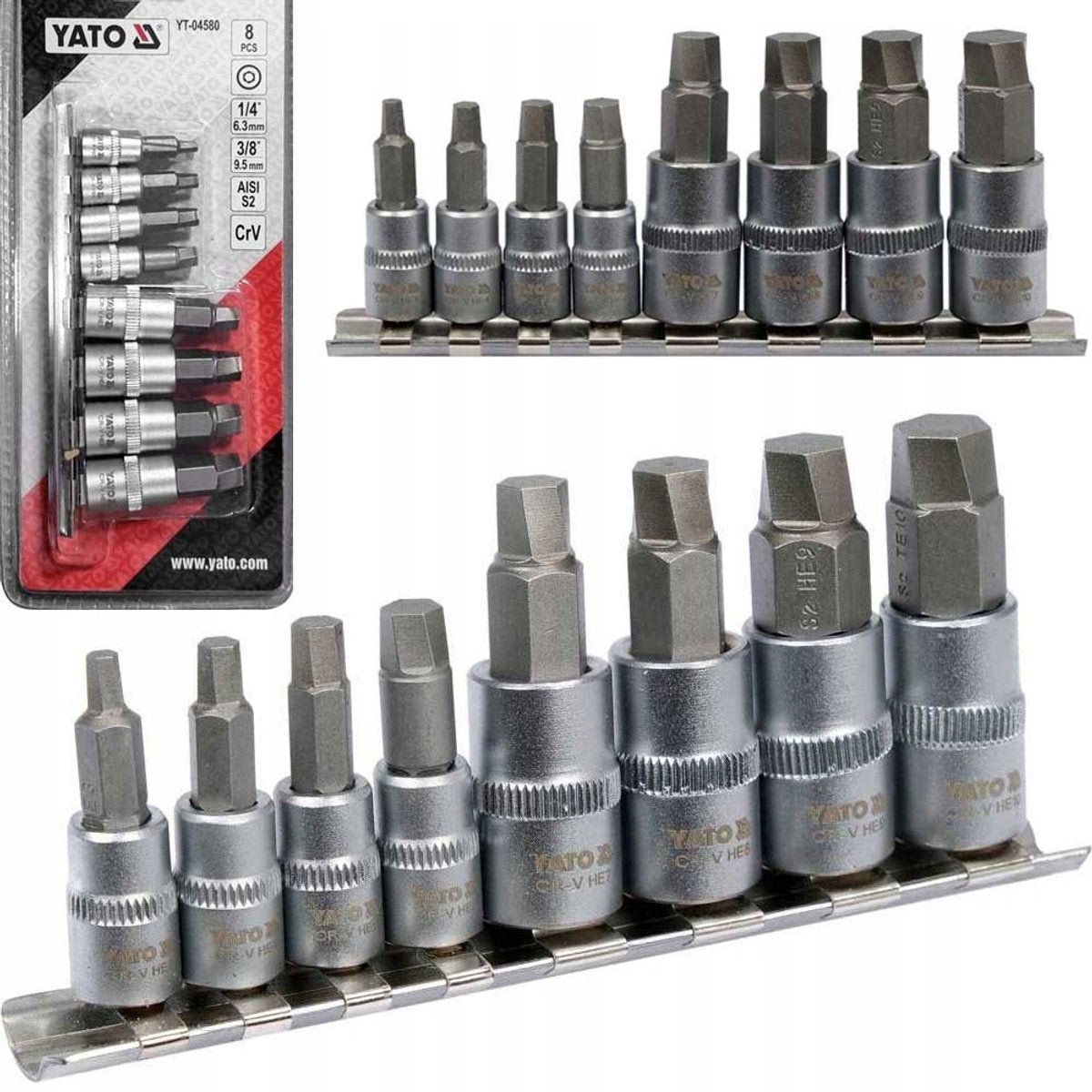 Yato yt-04580 serie - hex bit set - spiralvormig - 8-delig - 1 4 en 3 8 inch