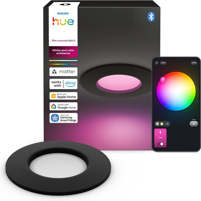 Faretto da incasso LED sottile Philips Hue - illuminazione bagno - attacco Gu10 - contiene 1 faretto da incasso - luce bianca e colorata orientabile - nero - IP44: antispruzzo - ø: 90mm - illuminazione intelligente