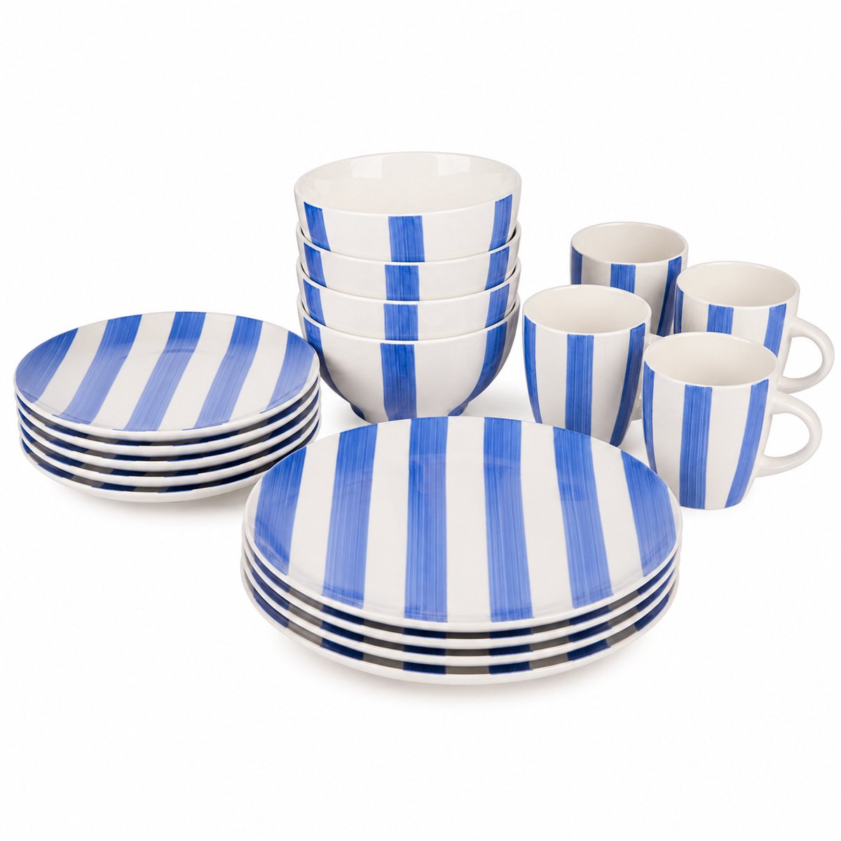 Alpina serviesset 16-delig – servies voor 4 personen – borden, kommen en mokken – vaatwasser- en magnetronbestendig - blauw wit