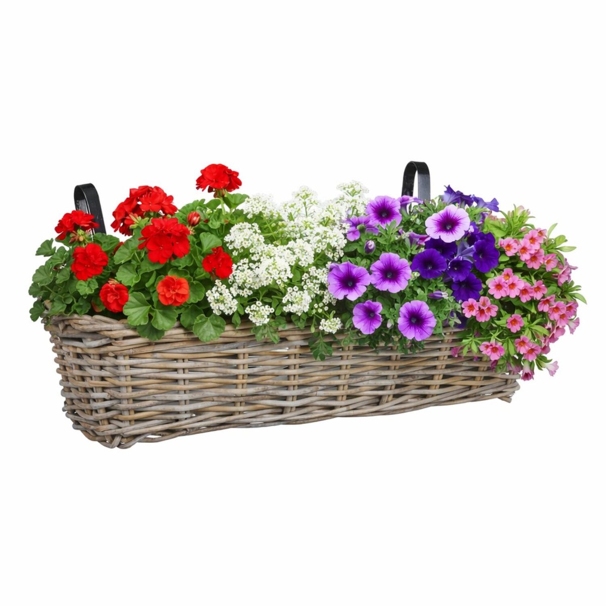 Mica decorations hanging basket for plants - 60 x 19 x 15 cm - woven - hanging railing planter - brackets