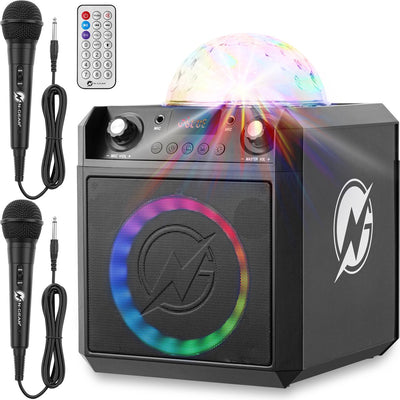 N-gear block party 602 xl - karaoke set with 2 microphones - karaoke set for adults - party box with lighting - space gray