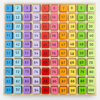 Bigjigs wooden number blocks in a compartment board, 100dlg.