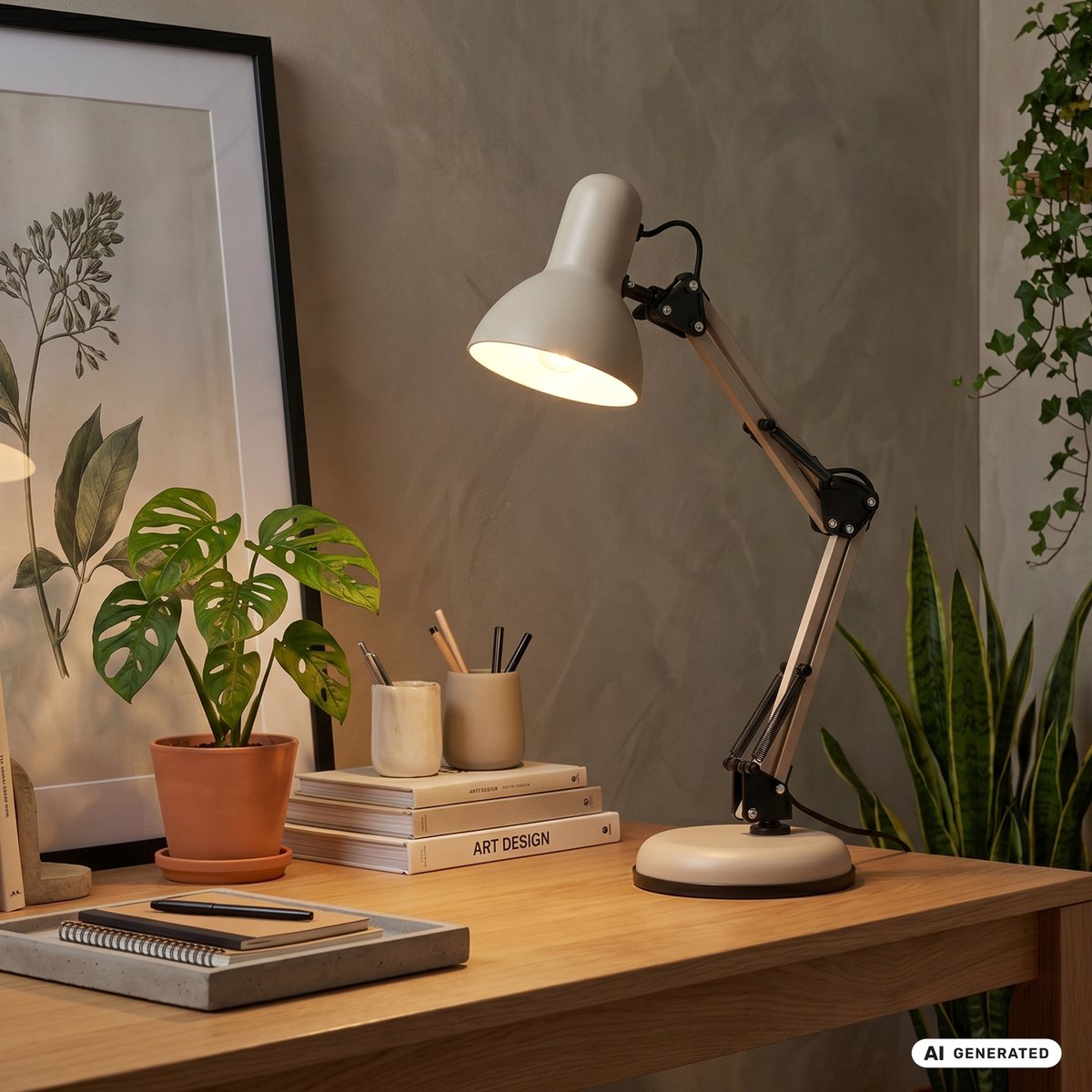 B.k.licht briloner pixa - lampada da tavolo - 7394011 - orientabile - interruttore su cavo - attacco E14 - max. 25 watt - ø15,5 x 53 cm - beige
