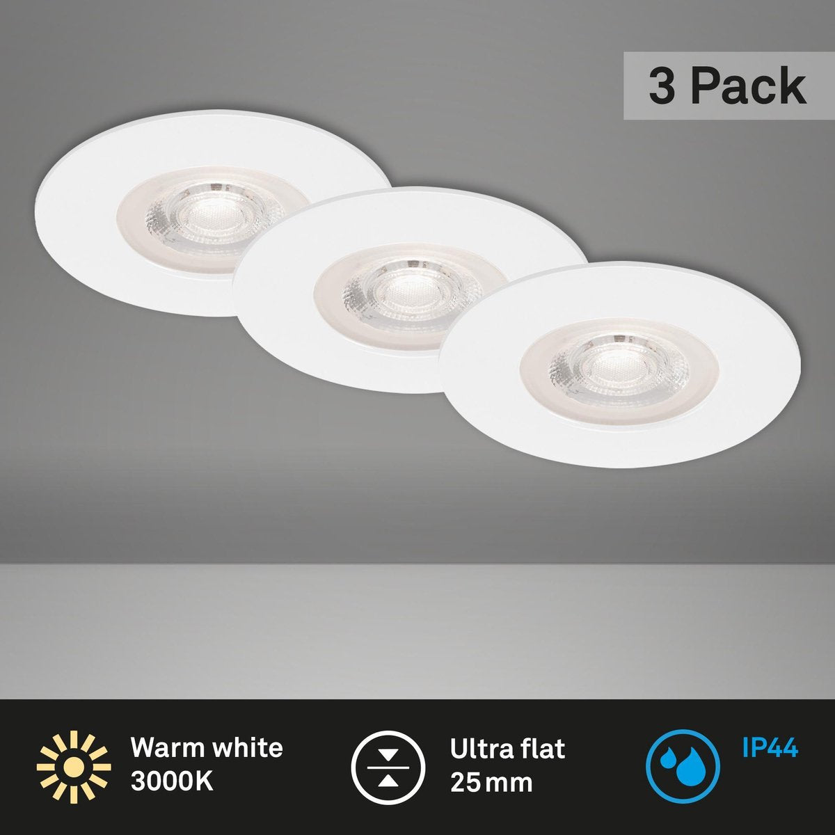 Briloner leuchten - leuchten - led inbouwspots, set van 3, plafondlampen niet dimbaar, elk 5w, 3.000 k, ip44, wit ø9 cm