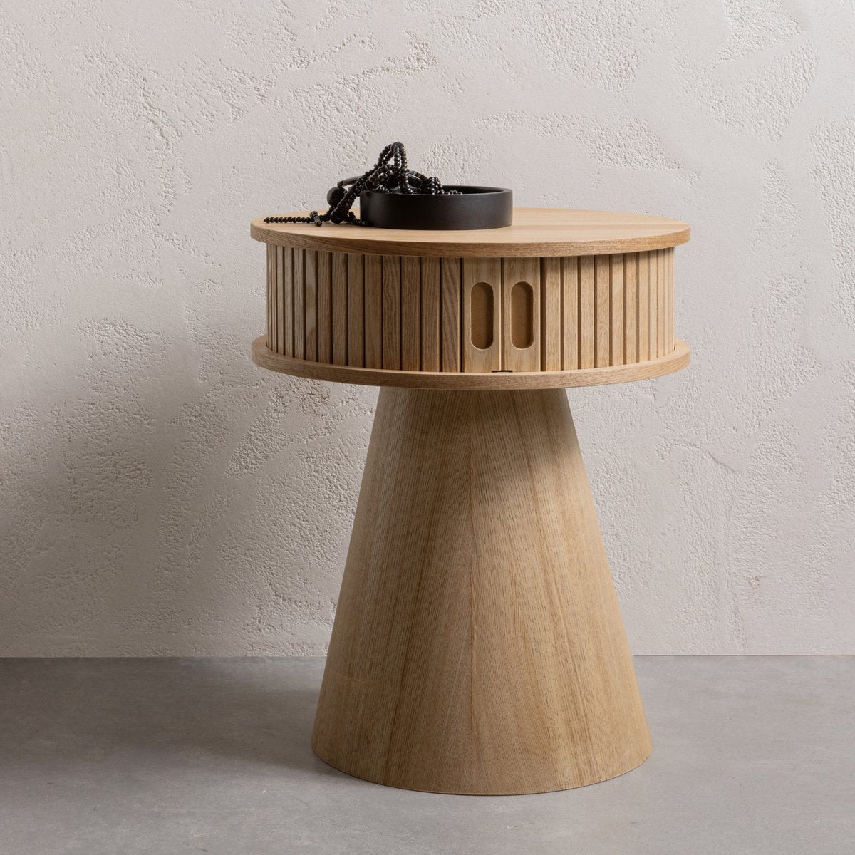 Comodino Karri Woood rotondo - legno - naturale - 46x38x38