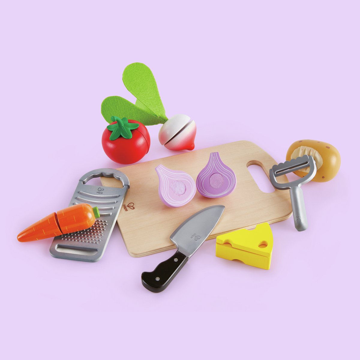 Elementi essenziali per la cucina Hape – Set da cucina giocattolo con tagliere e verdure, 10 pezzi, a partire da 3 anni