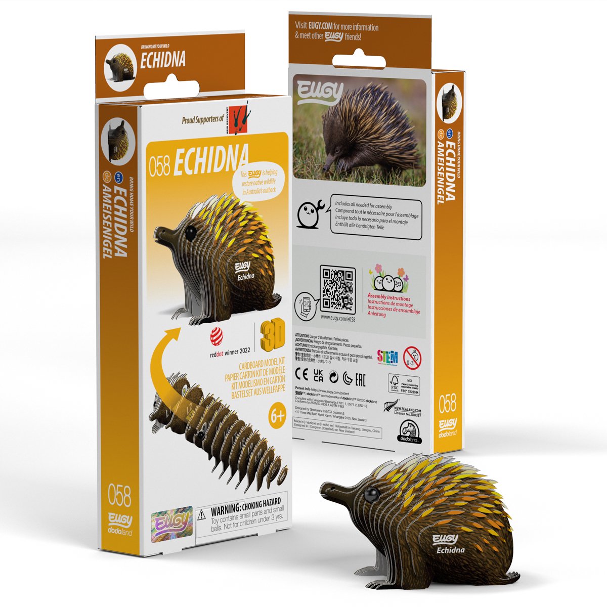 Puzzle 3d Eugy - echidna - animali selvatici - sostenibile - collezionali tutti - 6 anni