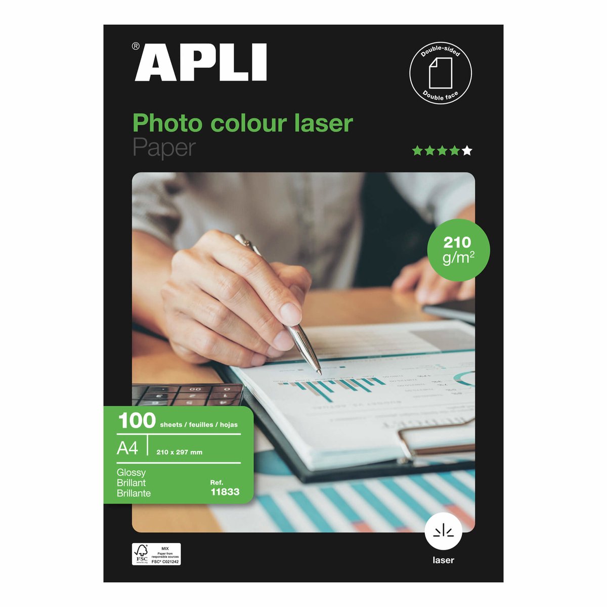 Apli glanzend fotopapier laser 100 lakens dubbelzijdig a4 160 g m2