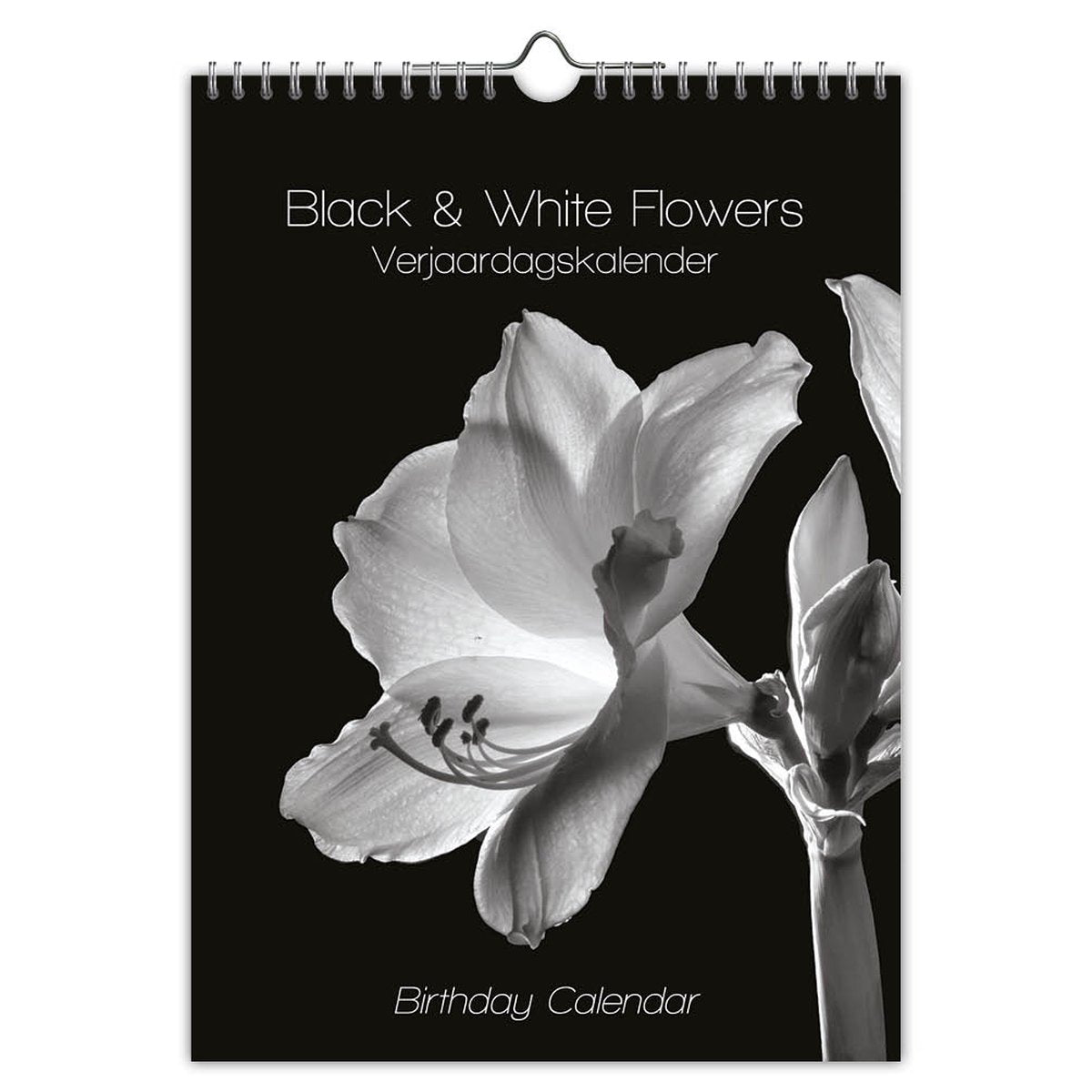 Calendario compleanno Comello con fiori bianchi e neri - formato A4