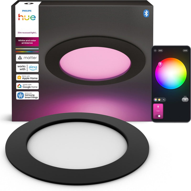 Philips Hue Foco empotrable LED fino - iluminación de baño - Accesorio Gu10 - contiene 3 focos empotrables - luz blanca y de color ajustable - negro - IP44: a prueba de salpicaduras - ø: 170 mm - iluminación inteligente