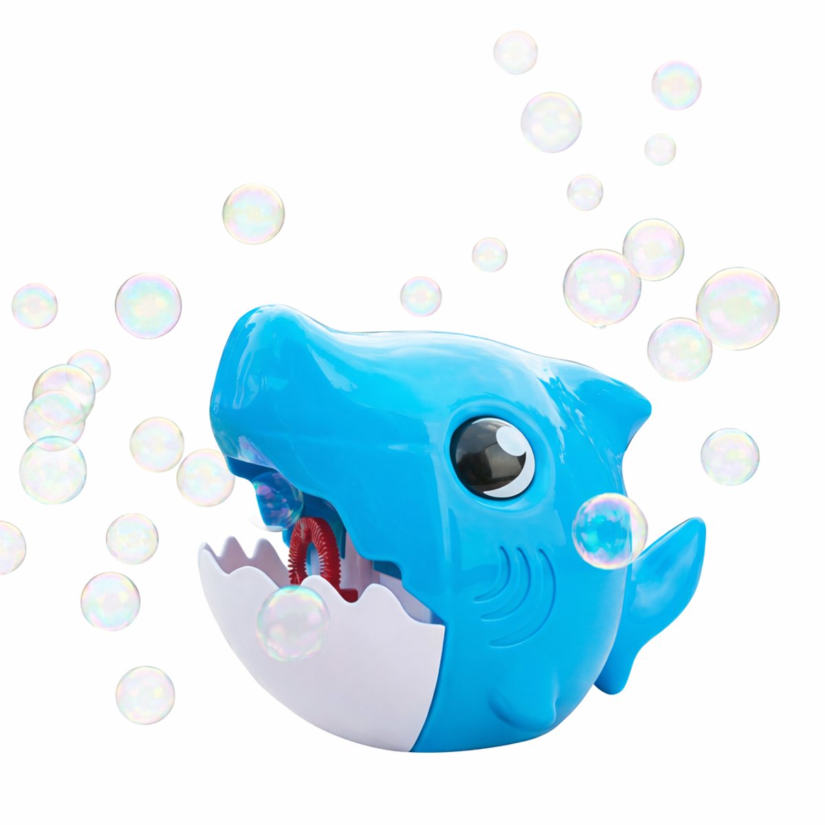 Eddy Toys Bubble Shark macchina per soffiare bolle - blu - macchina per soffiare bolle automatica con liquido per soffiare bolle da 60 ml - set da 2 pezzi - blu bianco