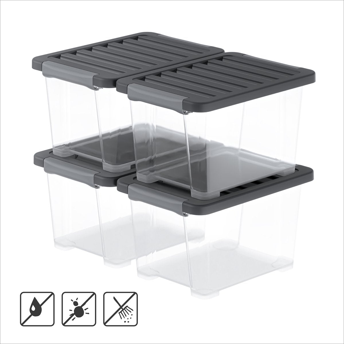 Rotho core pro - cajas de almacenamiento - juego de 4 - apilables - 15 litros