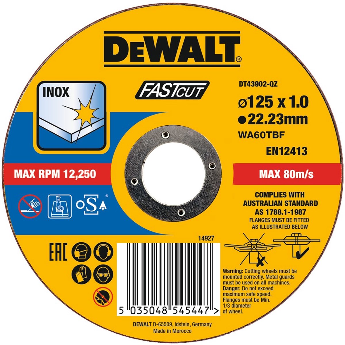 Discos de corte Dewalt dt43902 125x22,2x1mm. acero inoxidable acero inoxidable ve=1